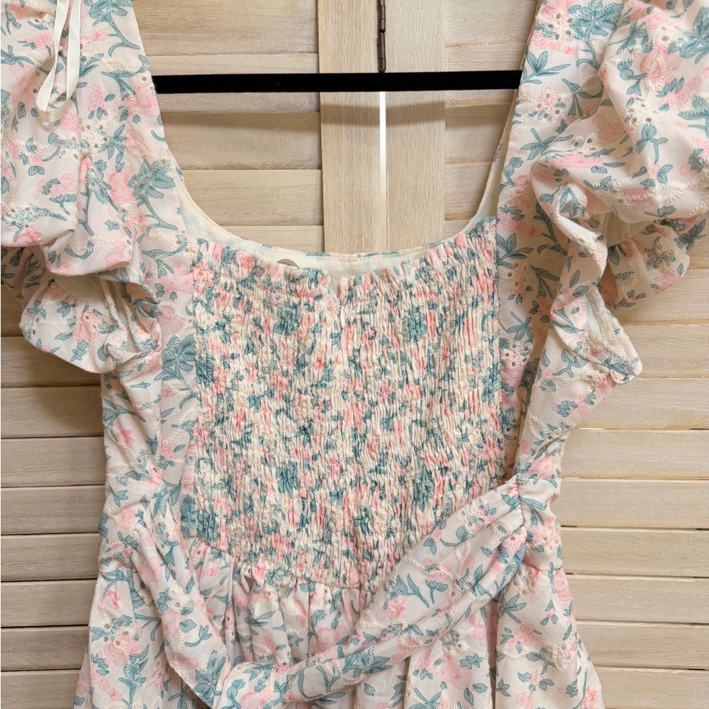 Floral Tiered Mini Dress - Pink/Green - Picture 3 of 6